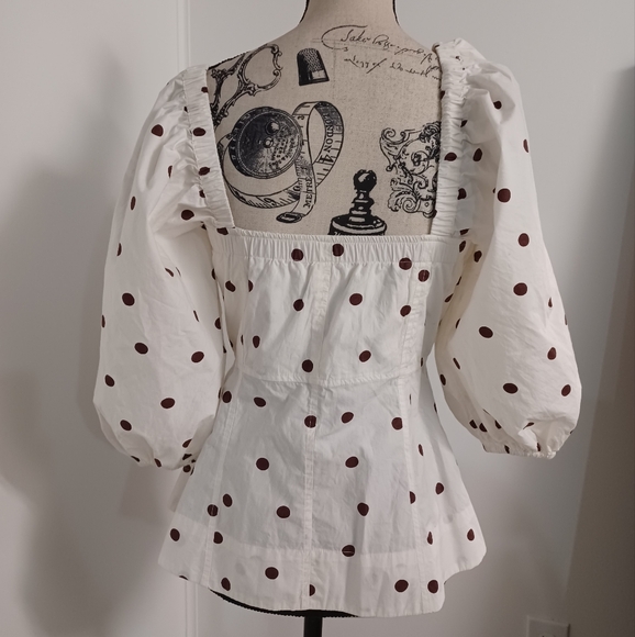 Ganni Polka Dot Print Square Neckline Blouse - Picture 5 of 11